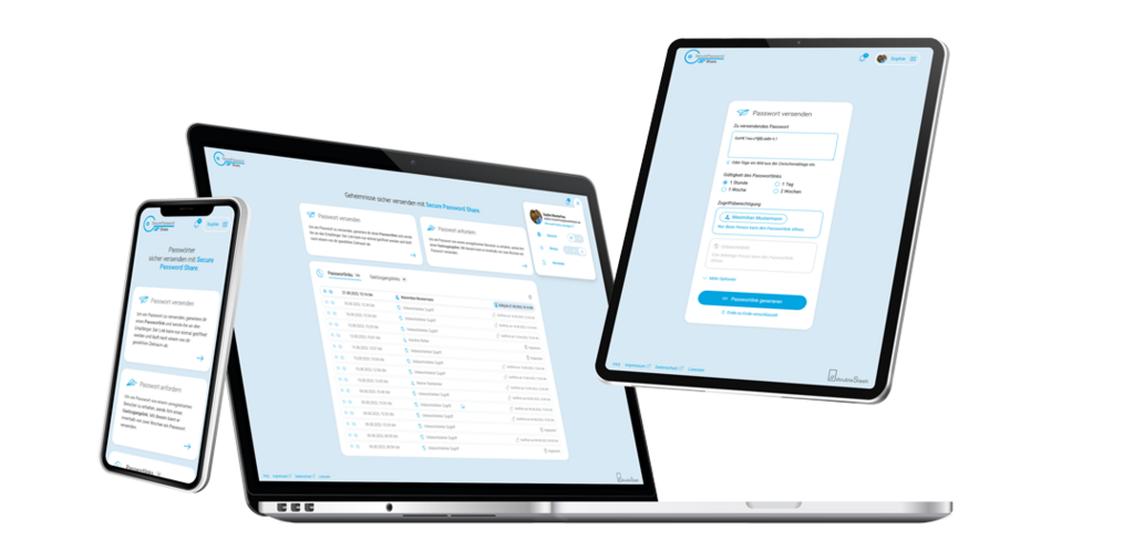 Smartphone Tablet und Laptop mit Secure Password Share auf dem Screen