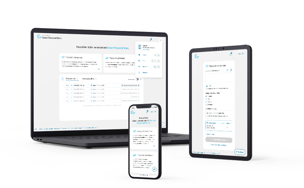 Smartphone Tablet und Laptop mit Secure Password Share auf dem Screen