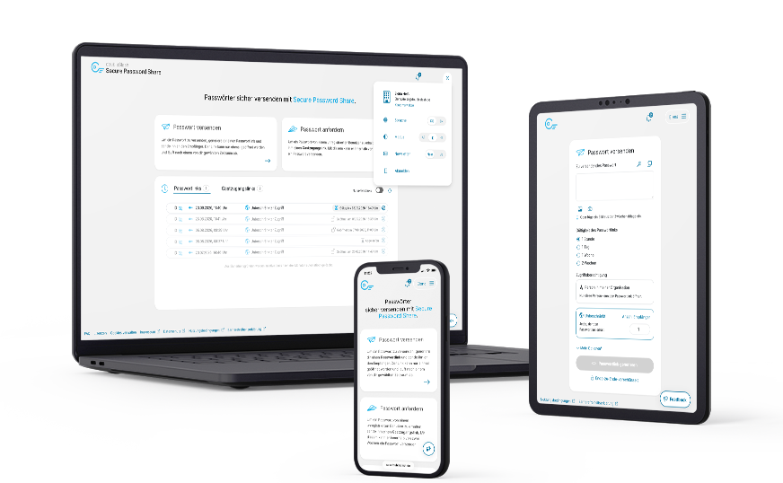 Smartphone Tablet und Laptop mit Secure Password Share auf dem Screen
