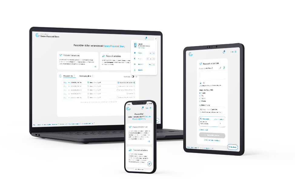 Smartphone tablet and laptop with Secure Password Share on the screen